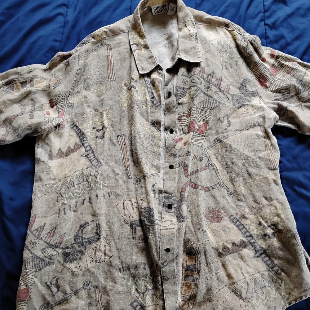 Vintage Linen Chico's Design Patterned Shirt